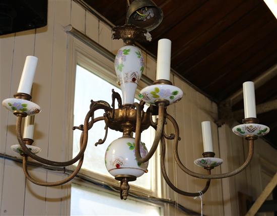 Painted glass and brass chandelier